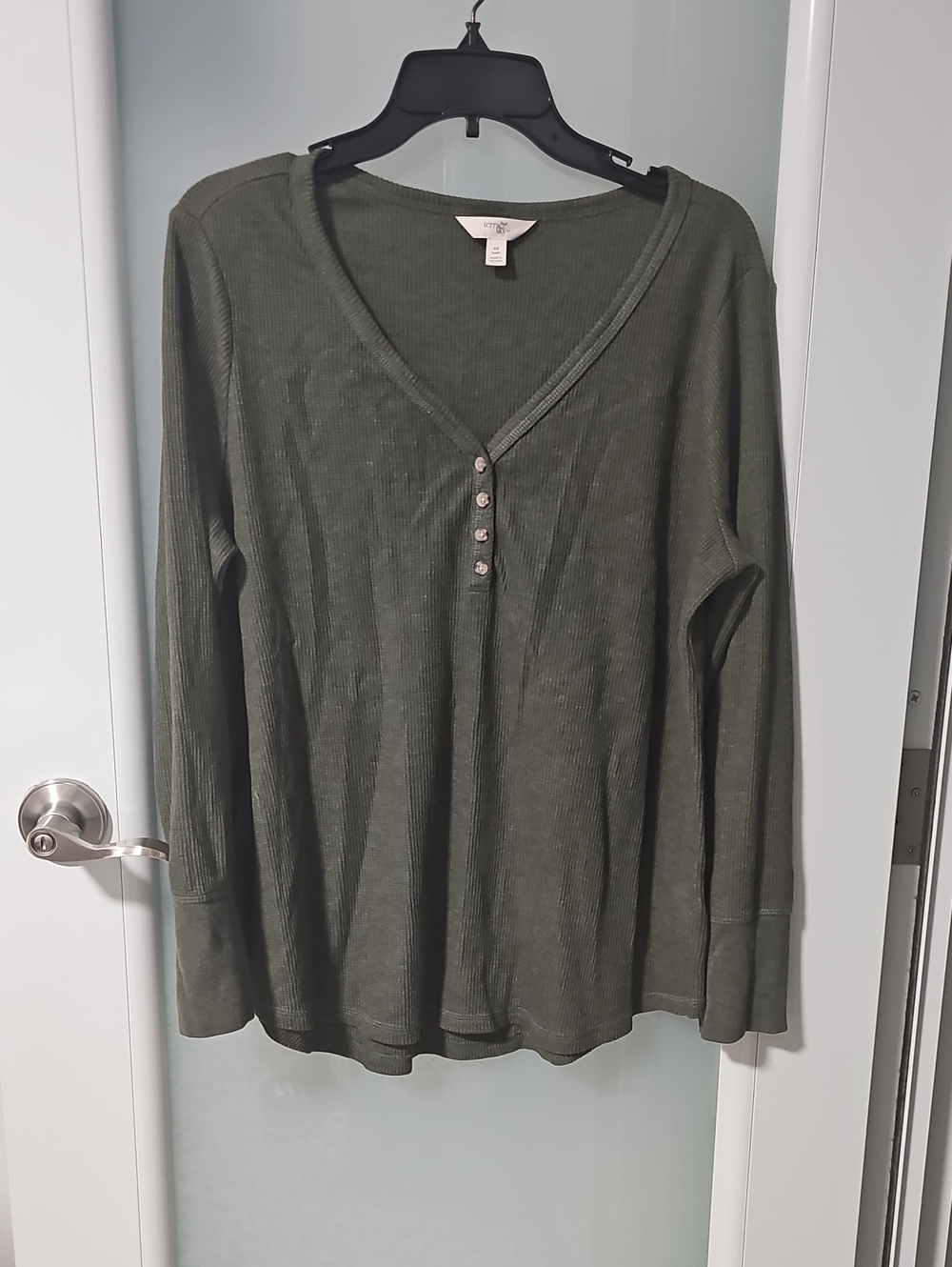 Terra & Sky Olive Ribbed Henley Long Sleeve Top